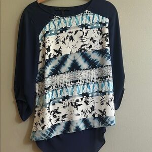 BCBGMaxAzria Blue and White Abstract Blouse